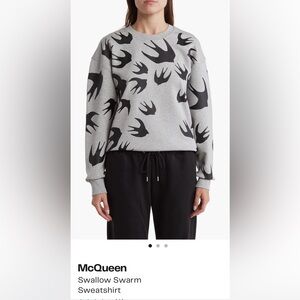McQ Grey Swallow-Print Pullover Sweatshirt NWT